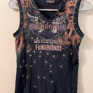 Harley-Davidson Black and Orange Tank Top
